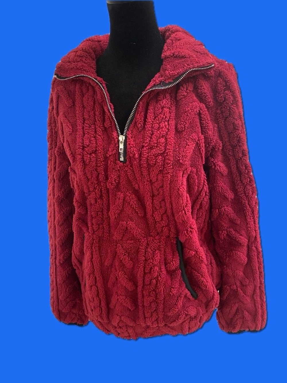 SHEIN Burgundy Teddy Half-Zip Jacket